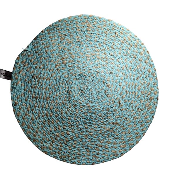 Naturally Danny Seo Round Braided Placemats 15" Turquoise  Jute Blend set of 4 - Picture 1 of 7